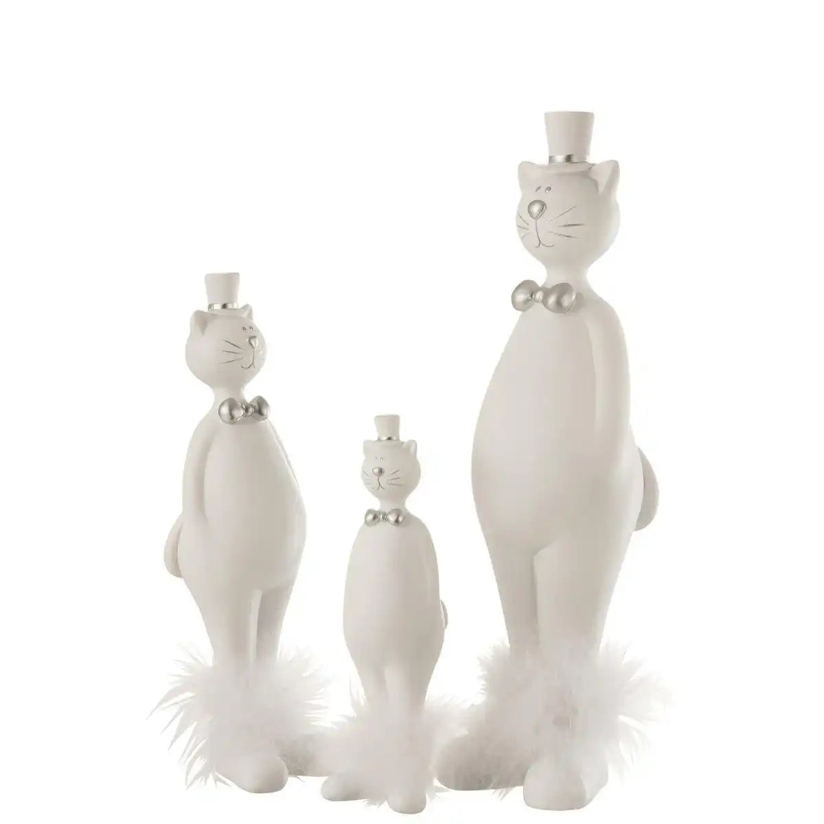 J-Line Katze mit Hut Poly Weiß/Silber Groß - HomeDesign Knaus