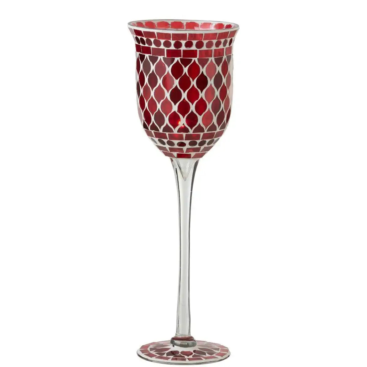 J-Line Kerzenhalter auf Fuß, Mosaikglas, Rot/Weiß, groß - HomeDesign Knaus