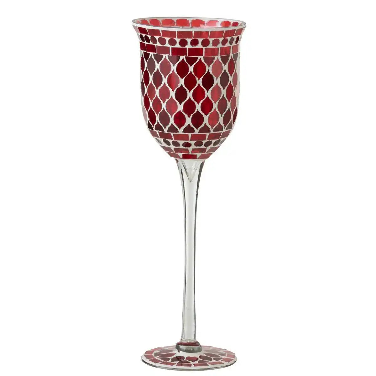 J-Line Kerzenhalter auf Fuß, Mosaikglas, Rot/Weiß, groß - HomeDesign Knaus