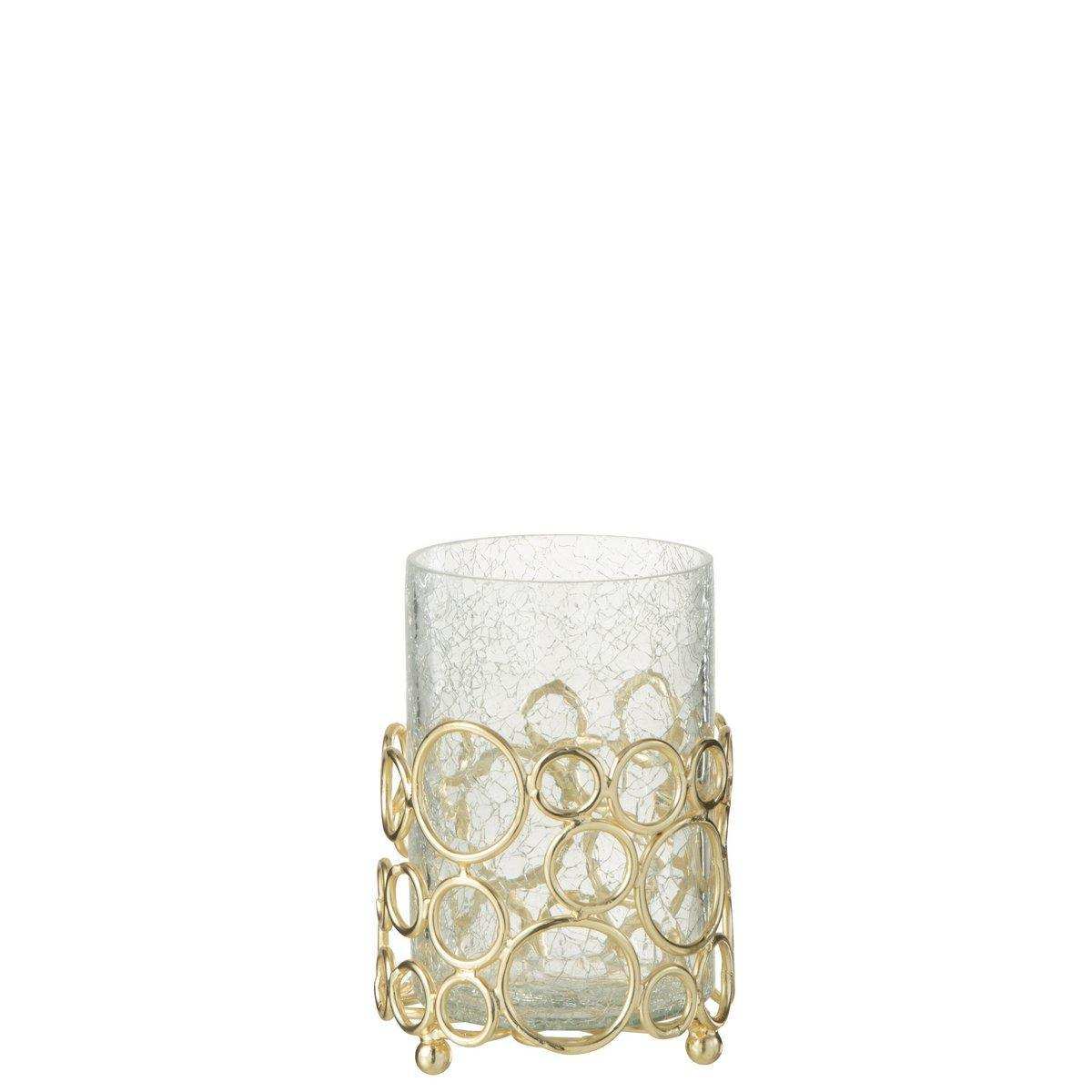 J-Line Kerzenhalter Kyev – Glas/Eisen – transparent/gold – mittel - HomeDesign Knaus