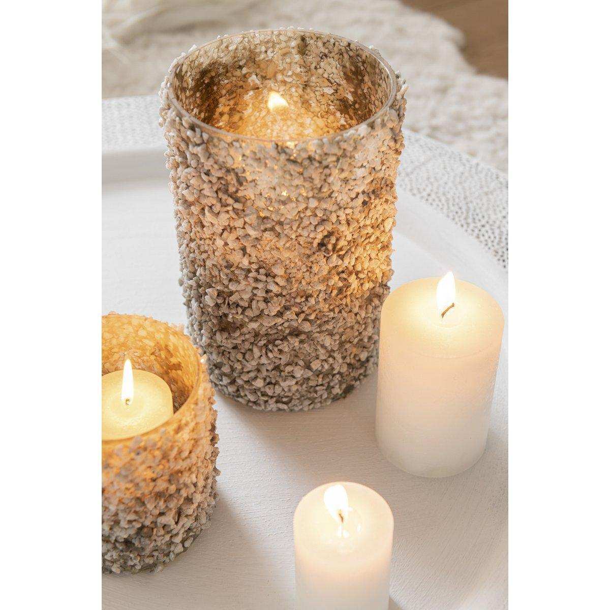 J-Line Kerzenhalter Rock - Glas/Stein - weiß - klein - HomeDesign Knaus