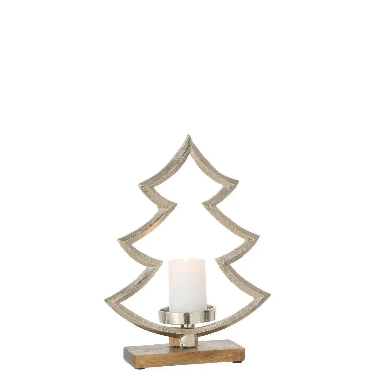 J-Line Kerzenhalter Tannenbaum auf Fuß Holz Aluminium Silber mittel - HomeDesign Knaus