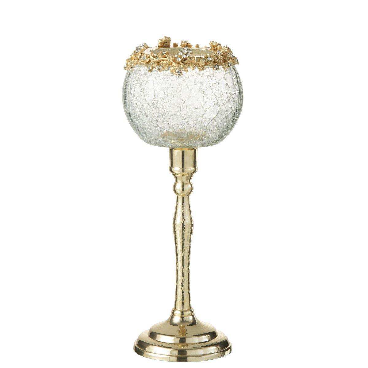 J-Line Kerzenhalter Viane – Metall/Glas – Gold/Transparent – groß - HomeDesign Knaus