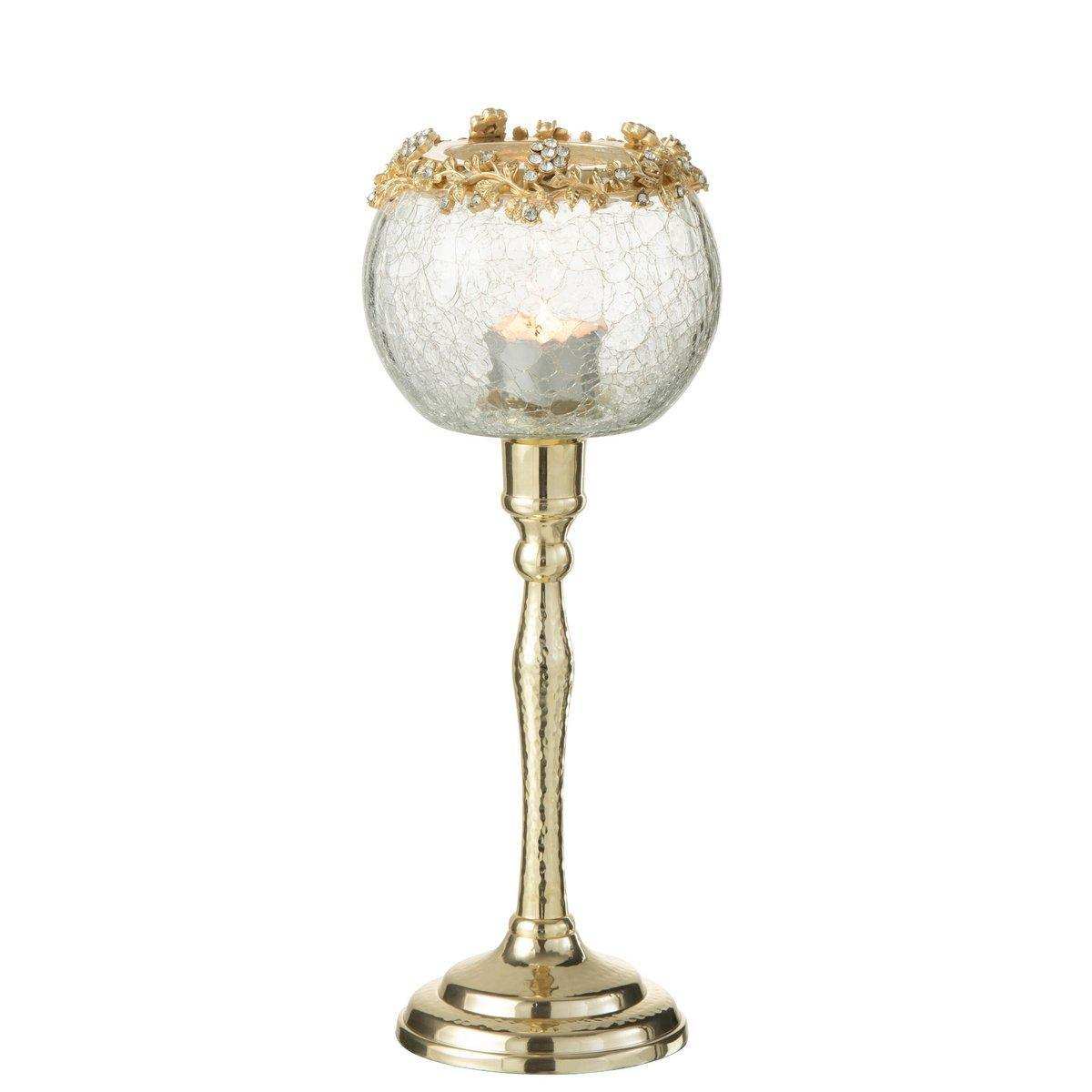 J-Line Kerzenhalter Viane – Metall/Glas – Gold/Transparent – groß - HomeDesign Knaus