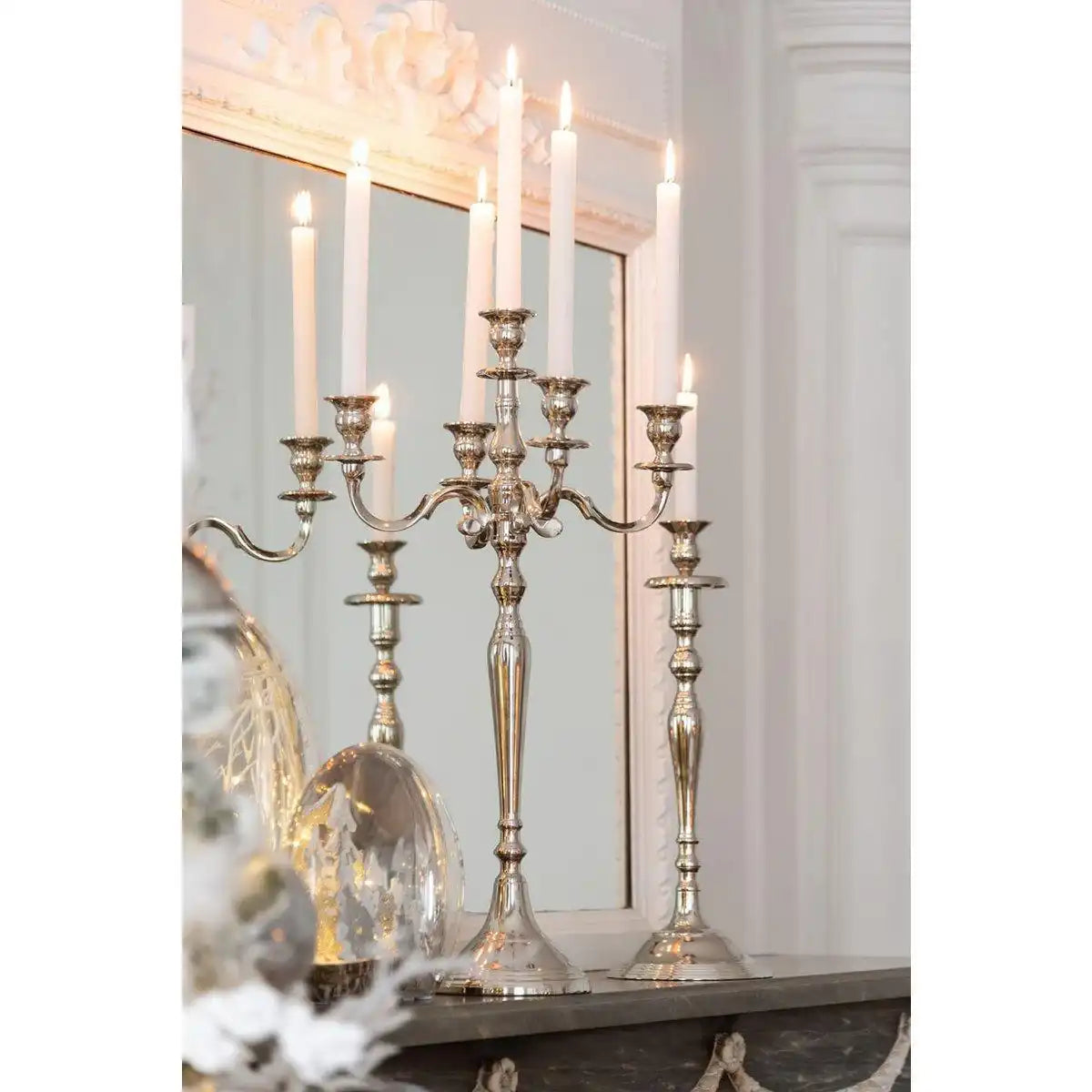 J-Line Kerzenständer Classic – Aluminium – Silber – groß - HomeDesign Knaus