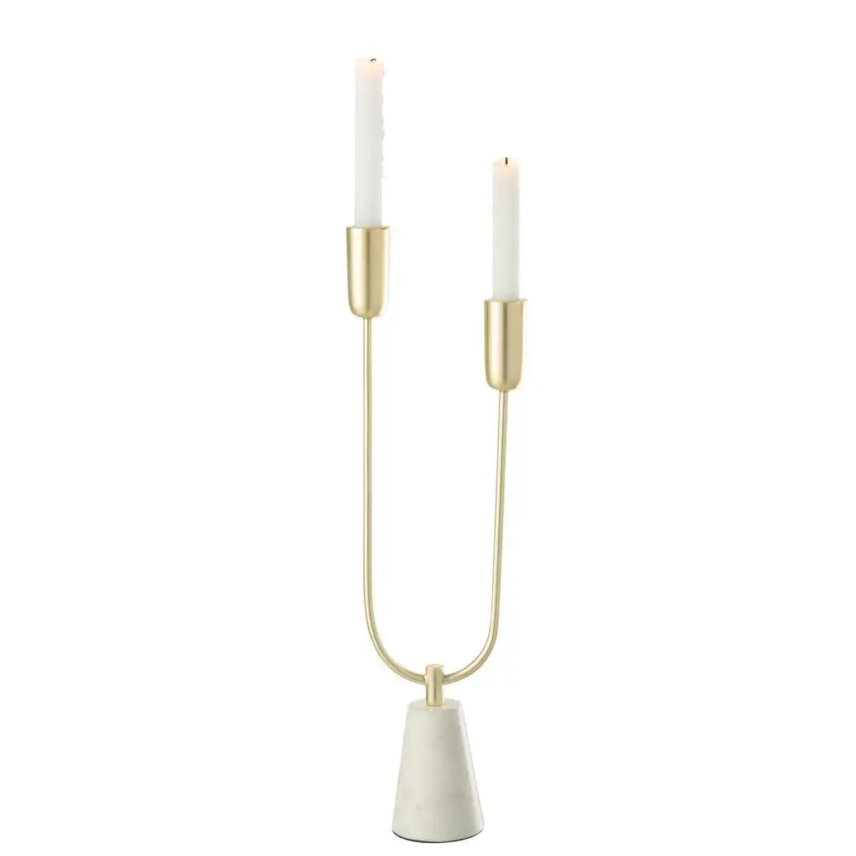 J-Line Kerzenständer Dune – Marmor/Eisen – Gold/Weiß - HomeDesign Knaus