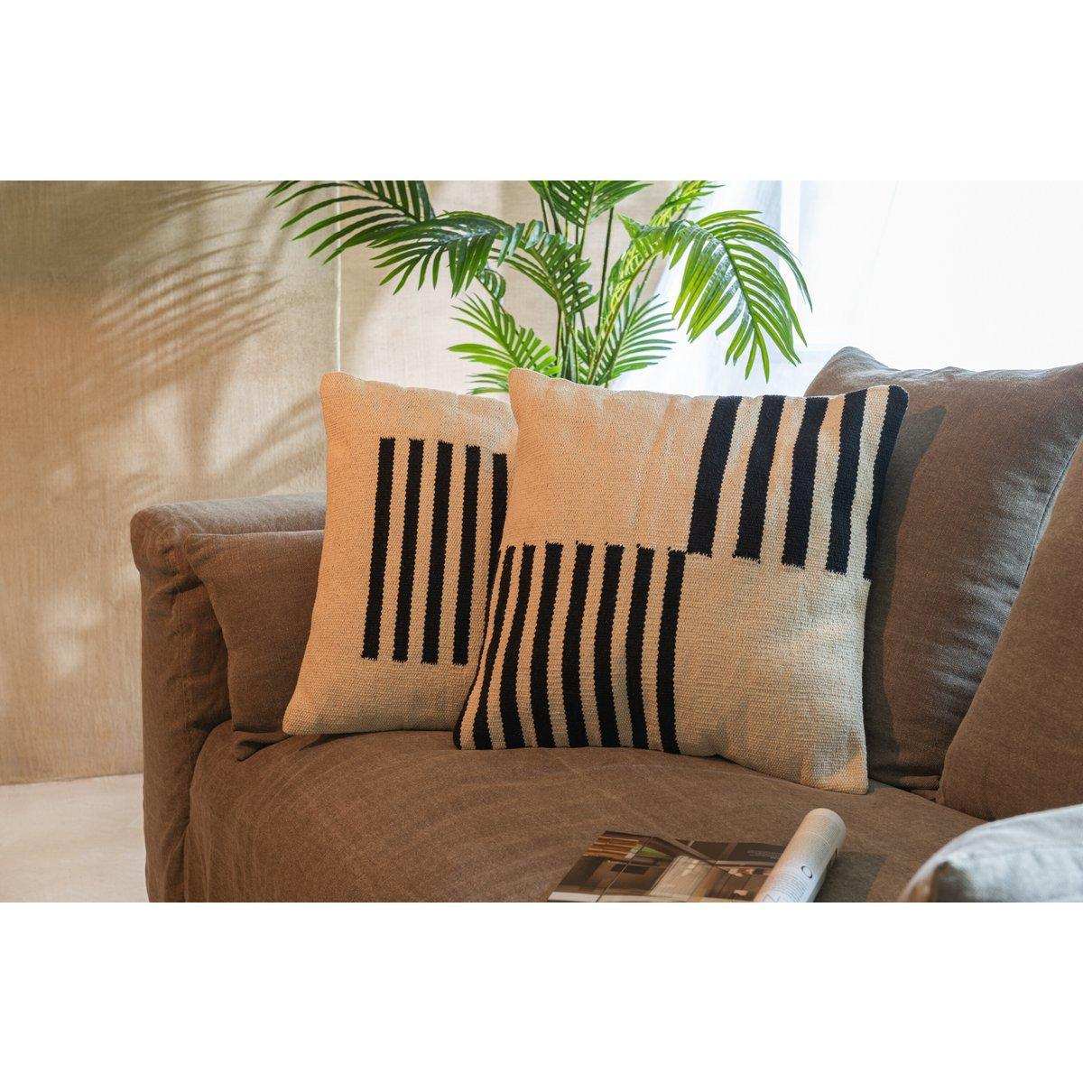 J-Line Kissen Blank/Striped Square – Baumwolle – Weiß/Schwarz - HomeDesign Knaus