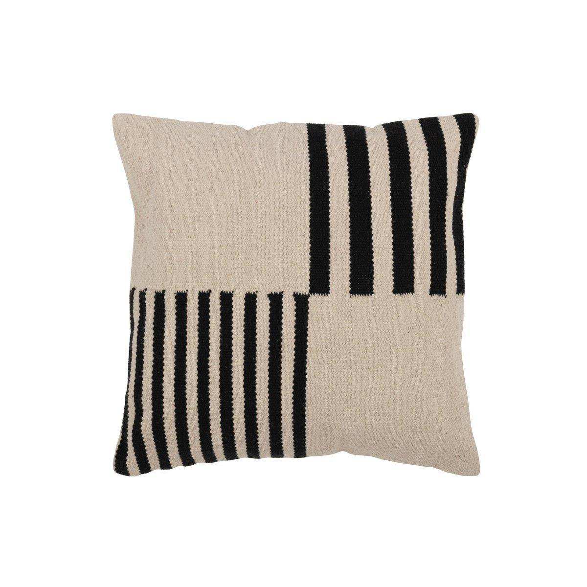 J-Line Kissen Blank/Striped Square – Baumwolle – Weiß/Schwarz - HomeDesign Knaus