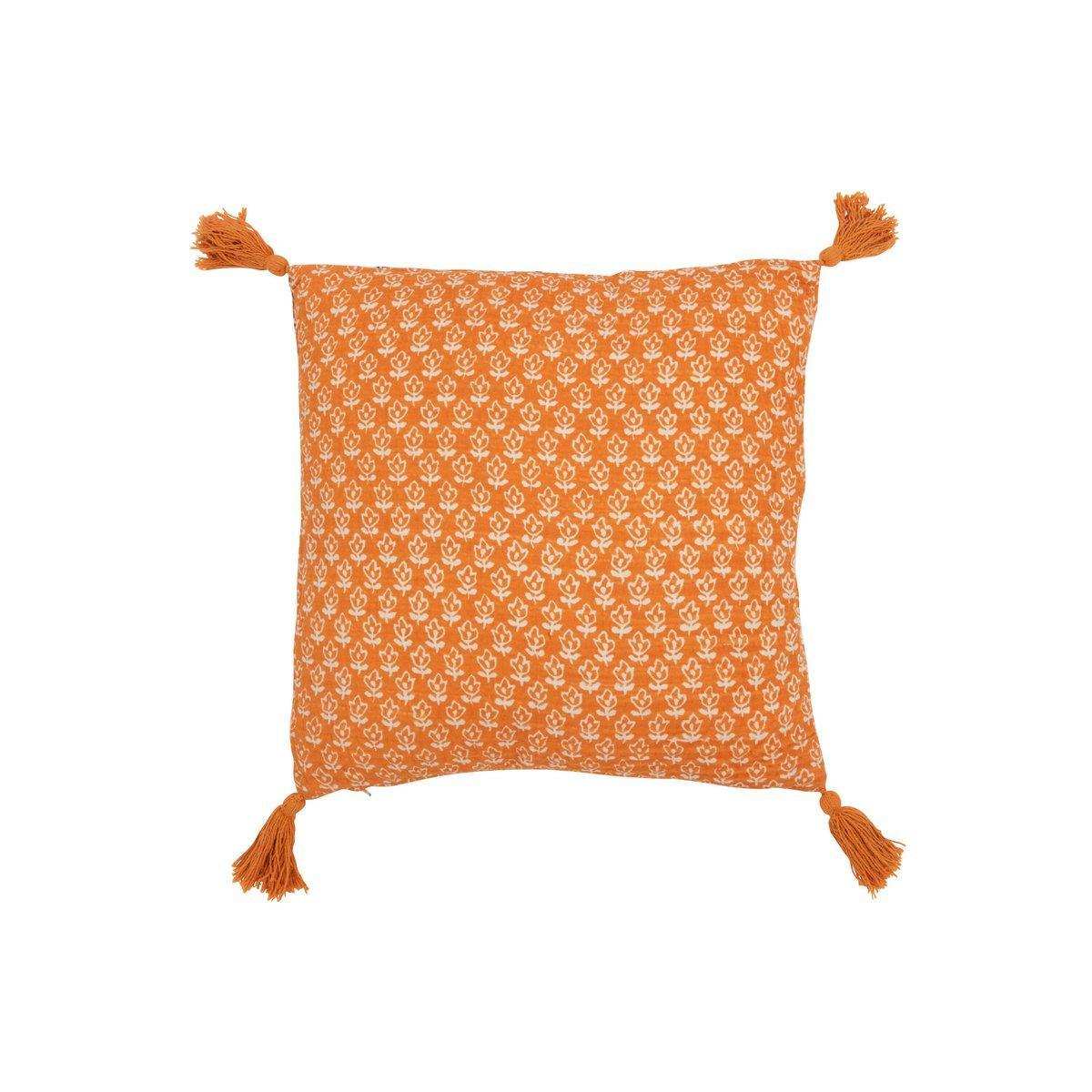 J-Line Kissen Blumen + Quasten – Baumwolle – Orange - HomeDesign Knaus