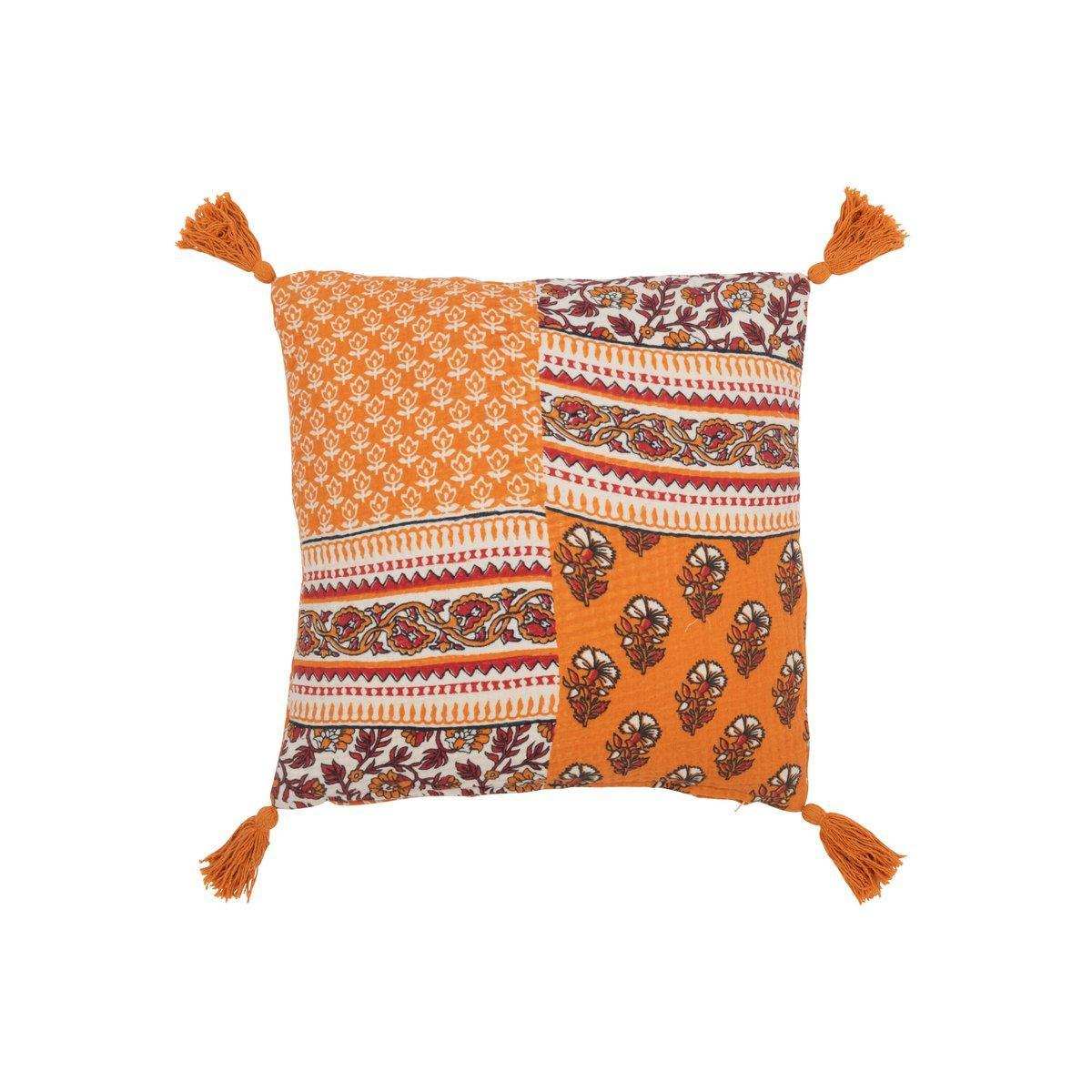 J-Line Kissen Blumen + Quasten – Baumwolle – Orange - HomeDesign Knaus