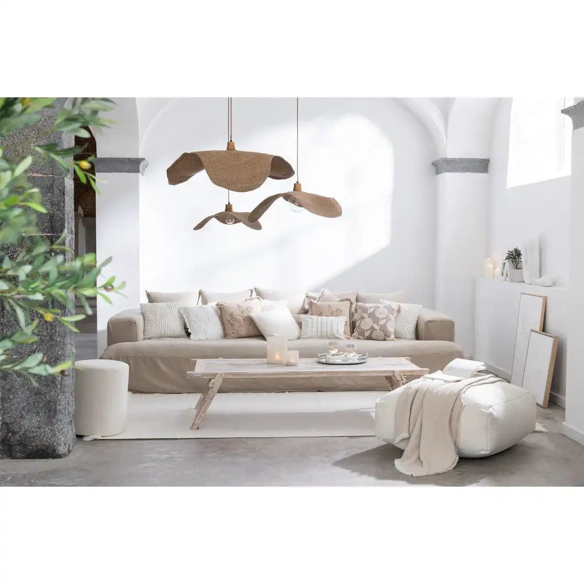 J-Line Kissen Blumen/Blätter – Baumwolle – Taupe/Beige - HomeDesign Knaus