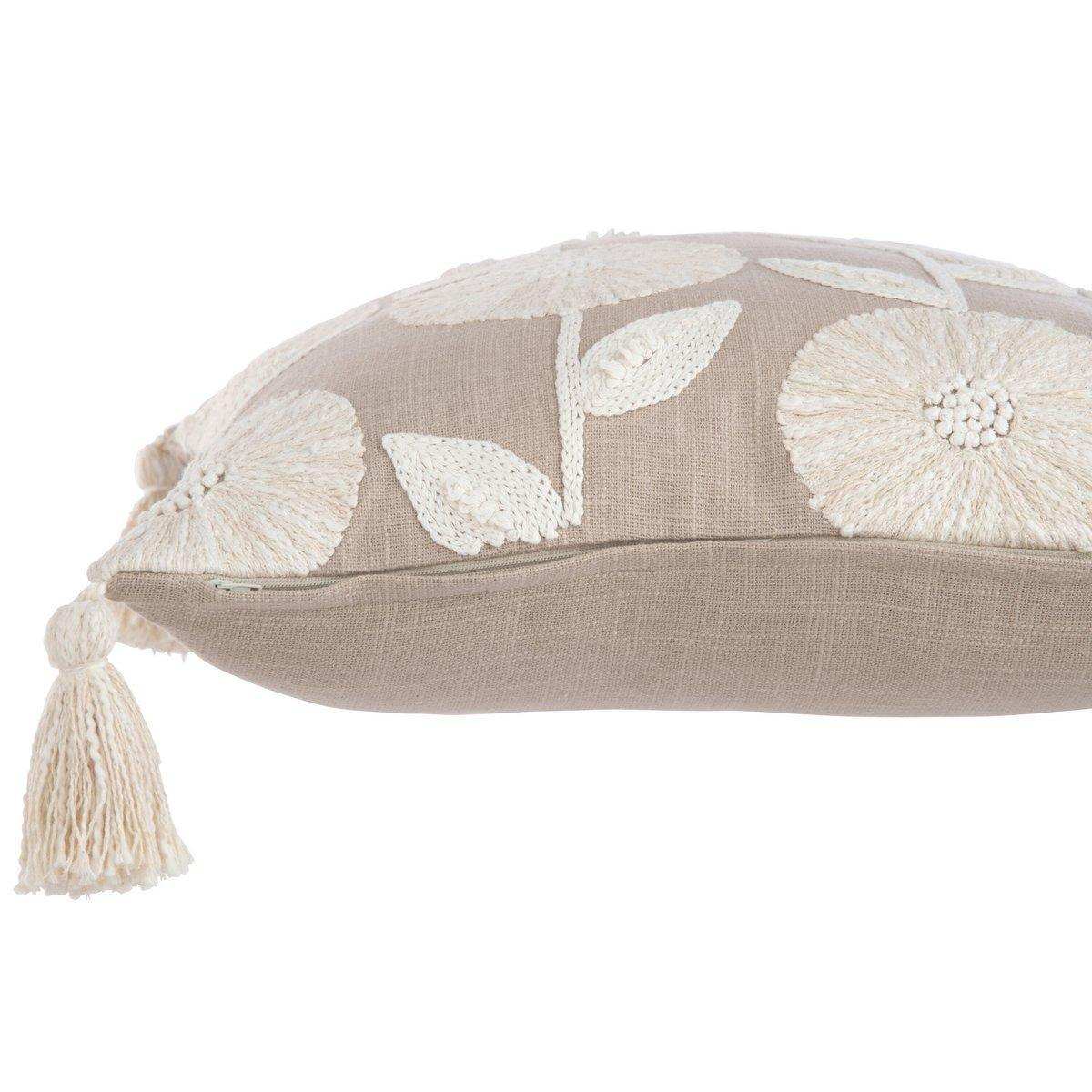 J-Line Kissen Blumen/Blätter – Baumwolle – Taupe/Beige - HomeDesign Knaus