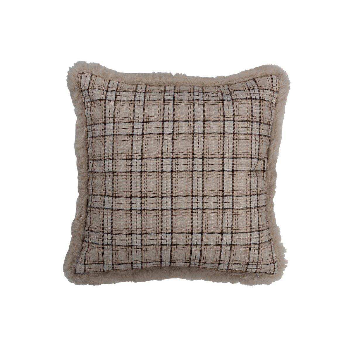 J-Line Kissen Check Button – Polyester – Beige/Weiß - HomeDesign Knaus