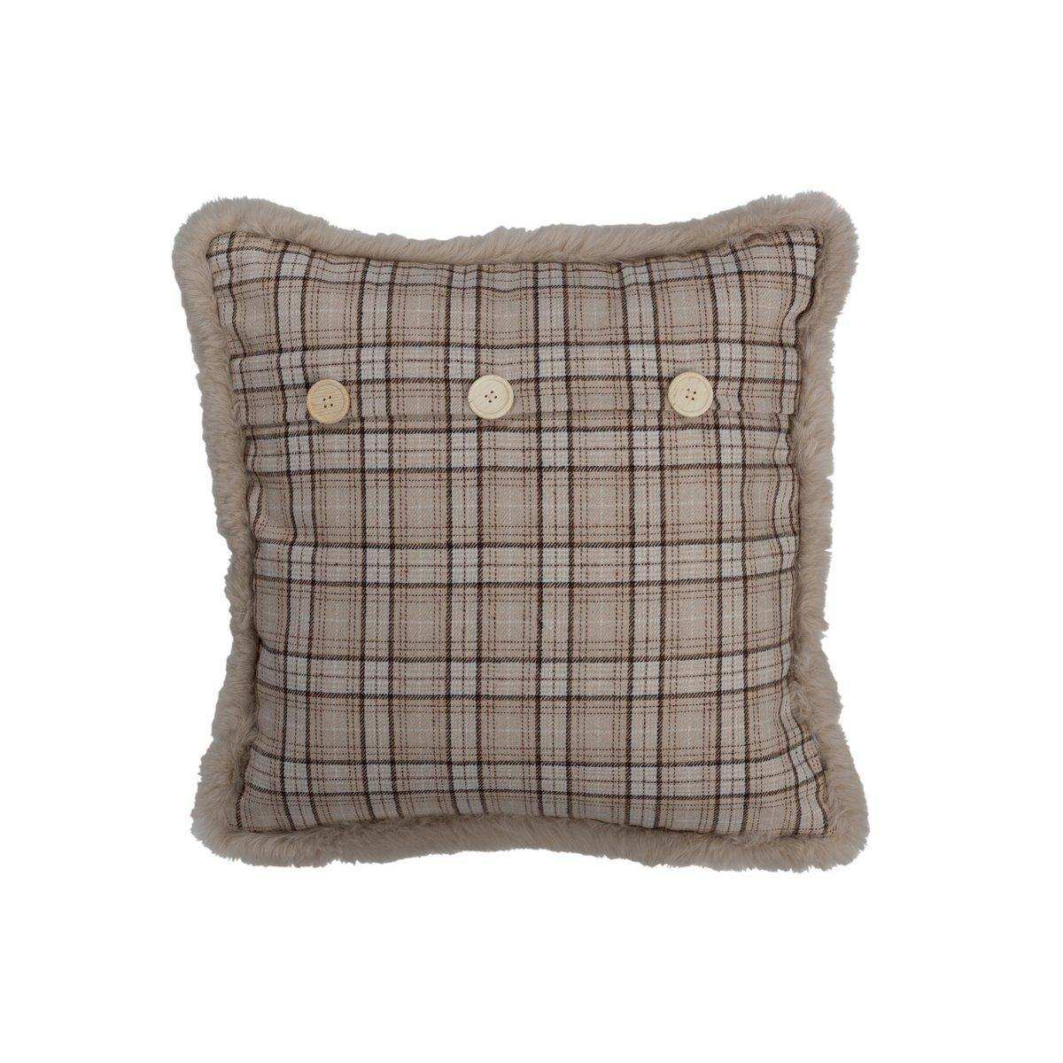 J-Line Kissen Check Button – Polyester – Beige/Weiß - HomeDesign Knaus