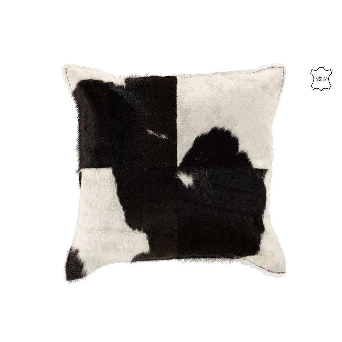 J-Line Kissen Cow Square - Leder - Schwarz/Weiß - HomeDesign Knaus
