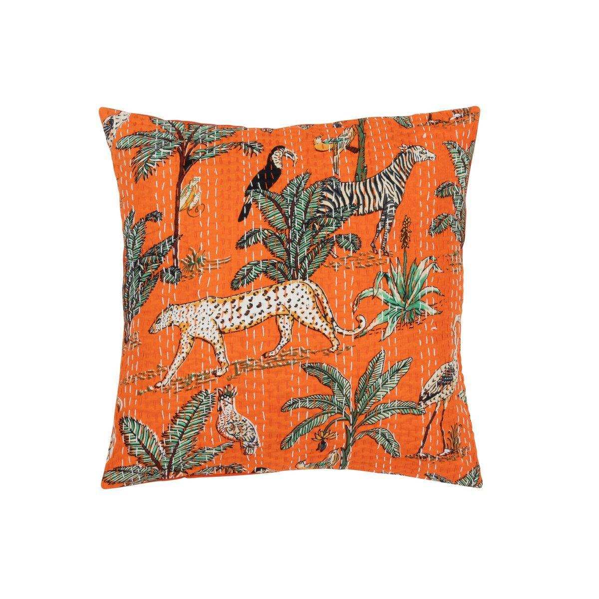 J-Line Kissen, exotische Tiere/Pflanzen, Nähte, Baumwolle, Orange - HomeDesign Knaus