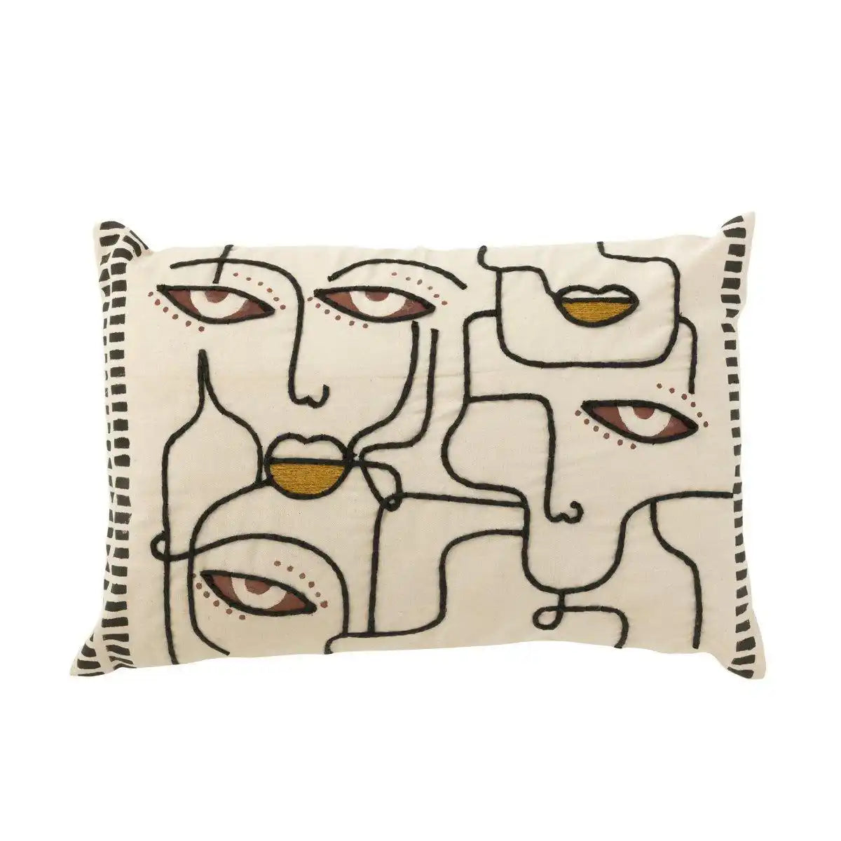 J-Line Kissen Faces – Baumwolle – Creme/Braun/Schwarz - HomeDesign Knaus