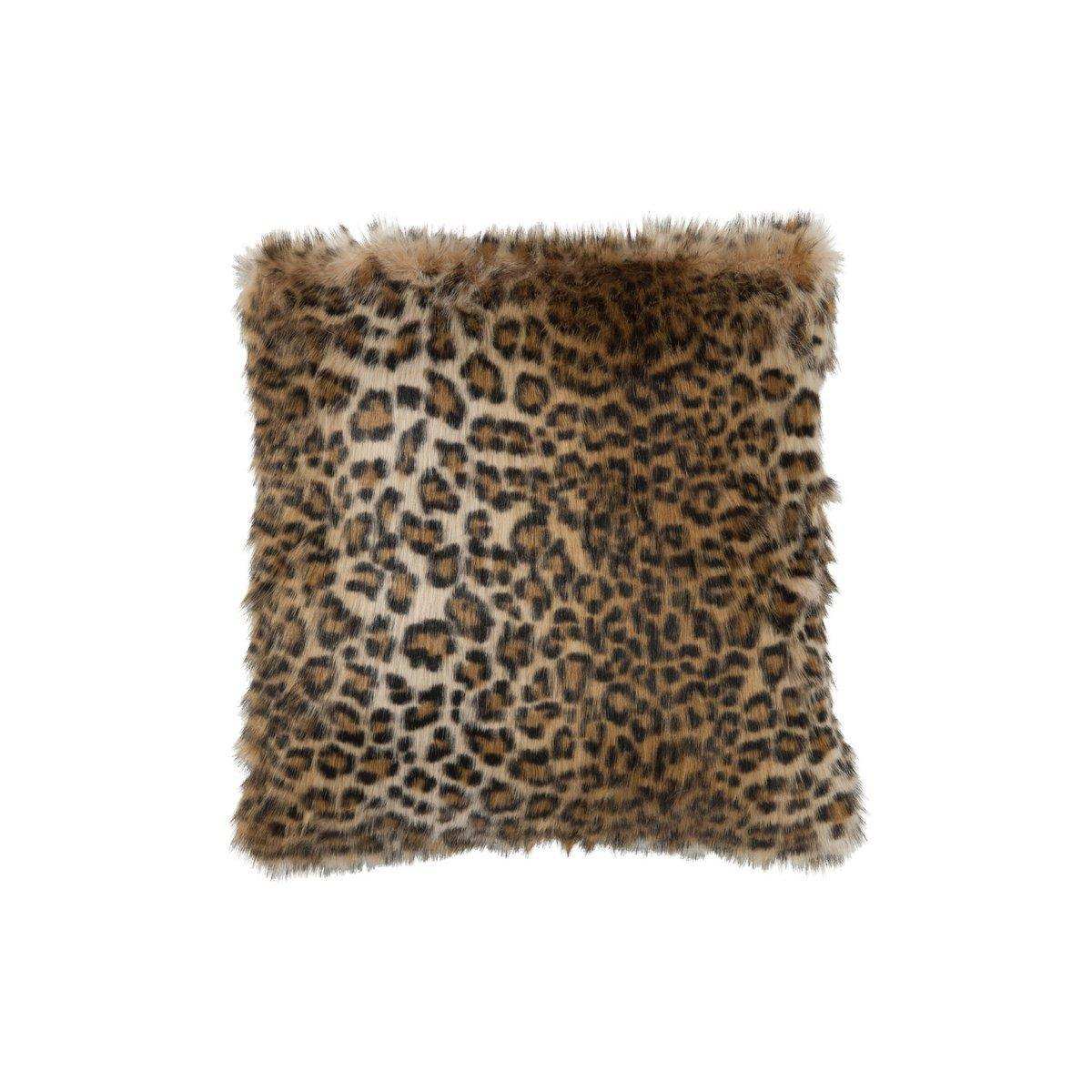 J-Line Kissen Faux Fur Leopard – Kunstfell – Schwarz/Braun - HomeDesign Knaus