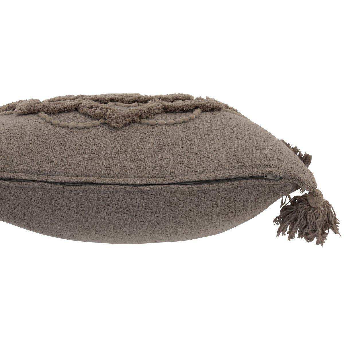 J-Line Kissen Flower And Quastes – Baumwolle – Taupe - HomeDesign Knaus