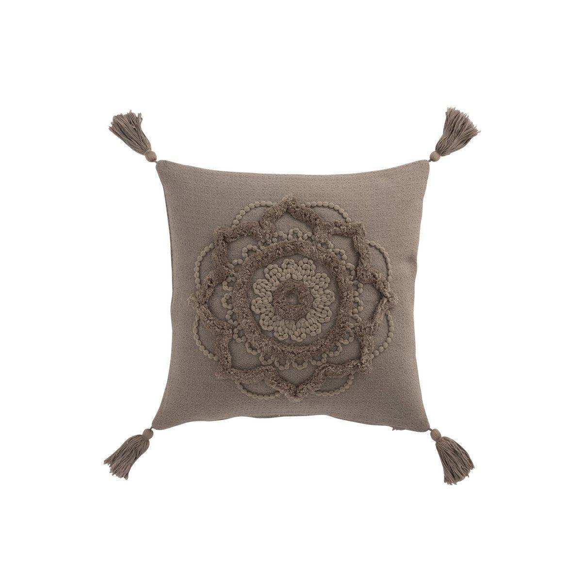 J-Line Kissen Flower And Quastes – Baumwolle – Taupe - HomeDesign Knaus