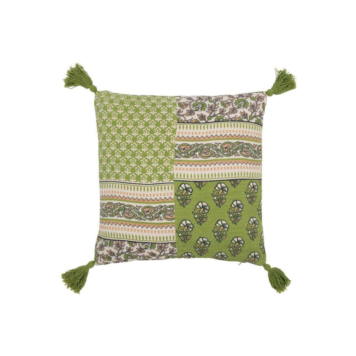 J-Line Kissen Flowers + Quasten – Baumwolle – Grün - HomeDesign Knaus