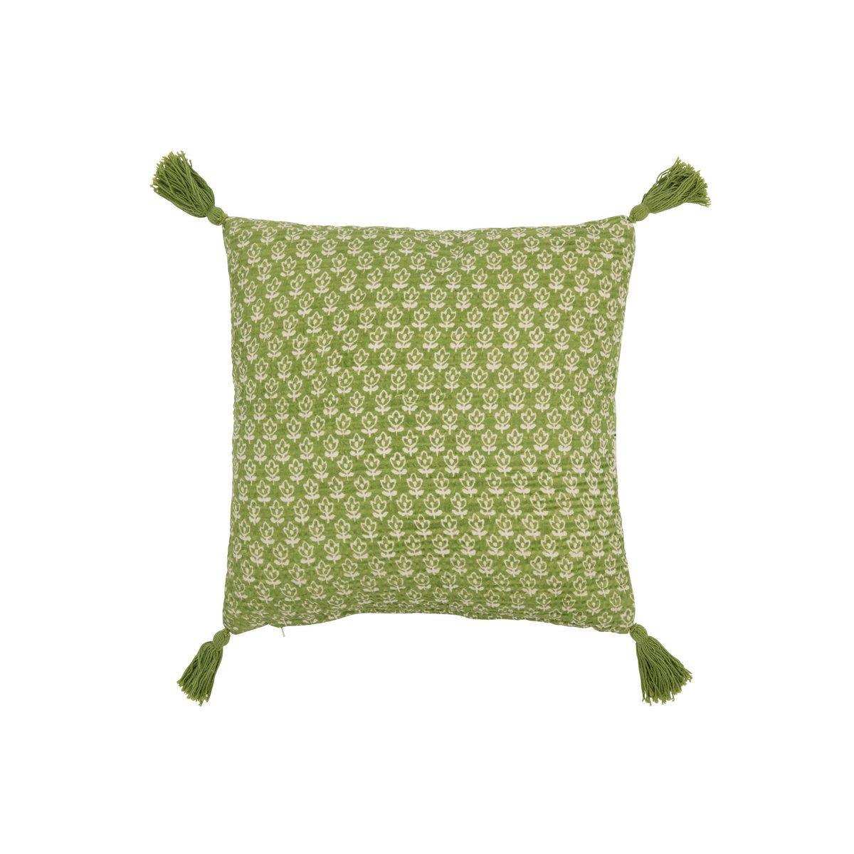 J-Line Kissen Flowers + Quasten – Baumwolle – Grün - HomeDesign Knaus