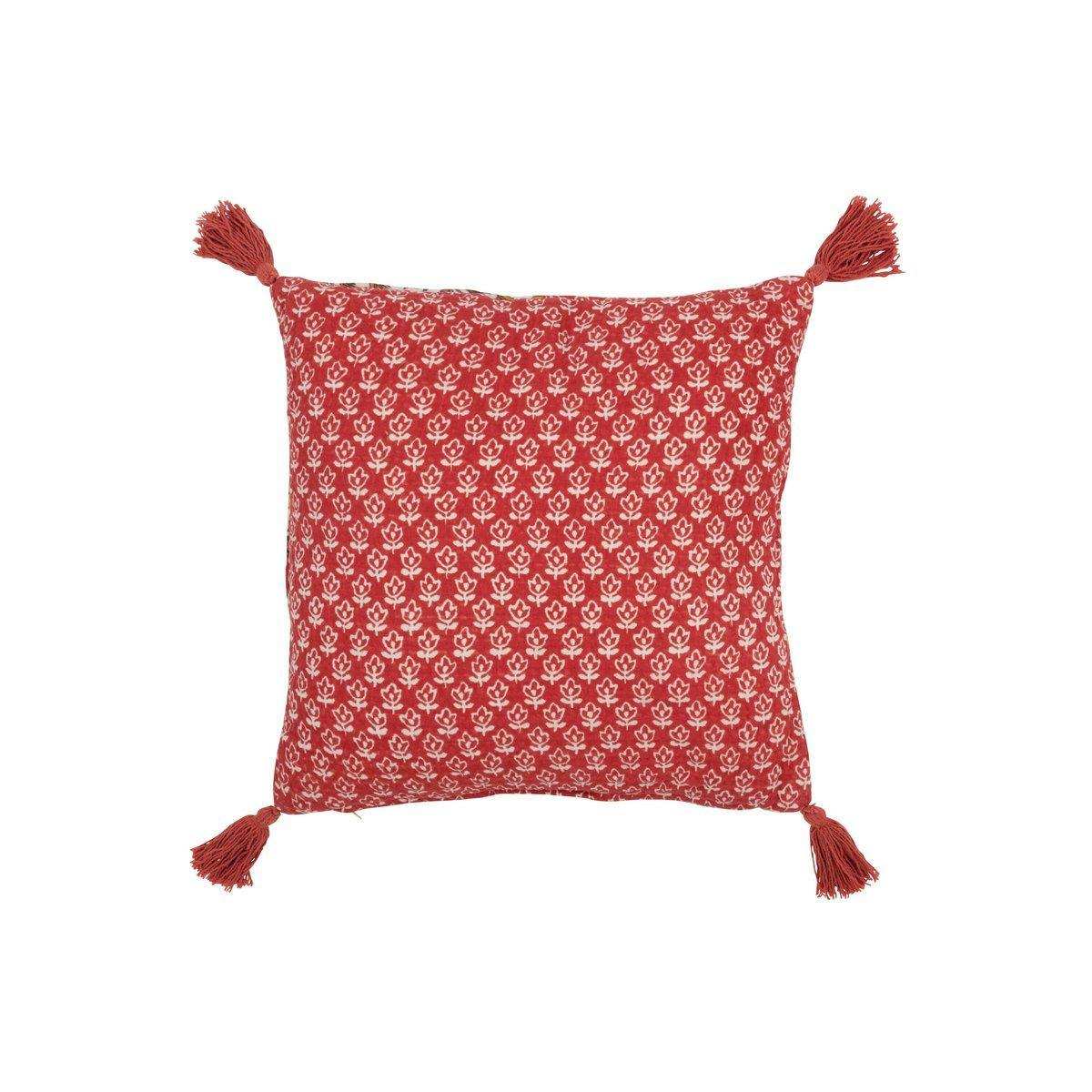 J-Line Kissen Flowers + Quasten – Baumwolle – rot - HomeDesign Knaus