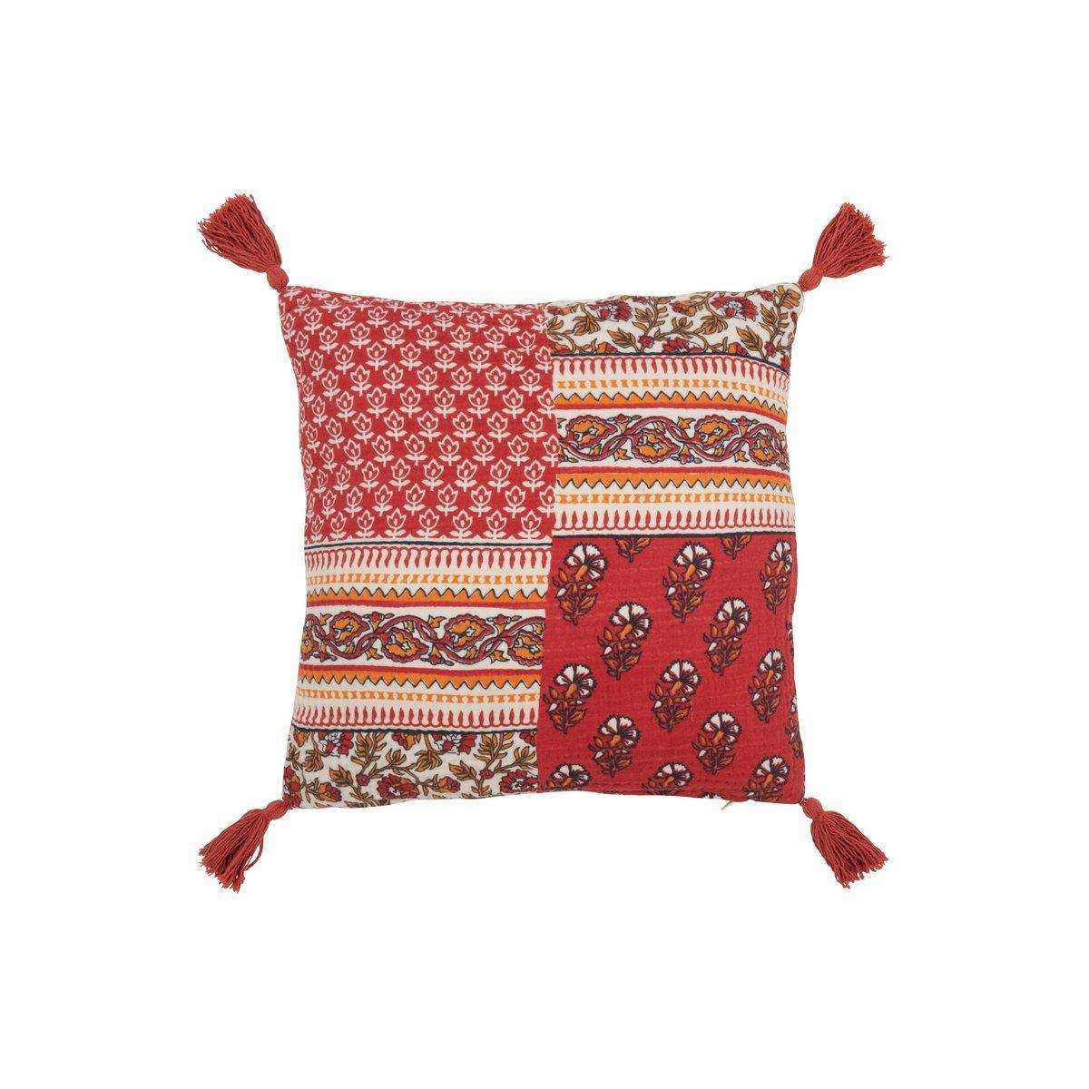 J-Line Kissen Flowers + Quasten – Baumwolle – rot - HomeDesign Knaus