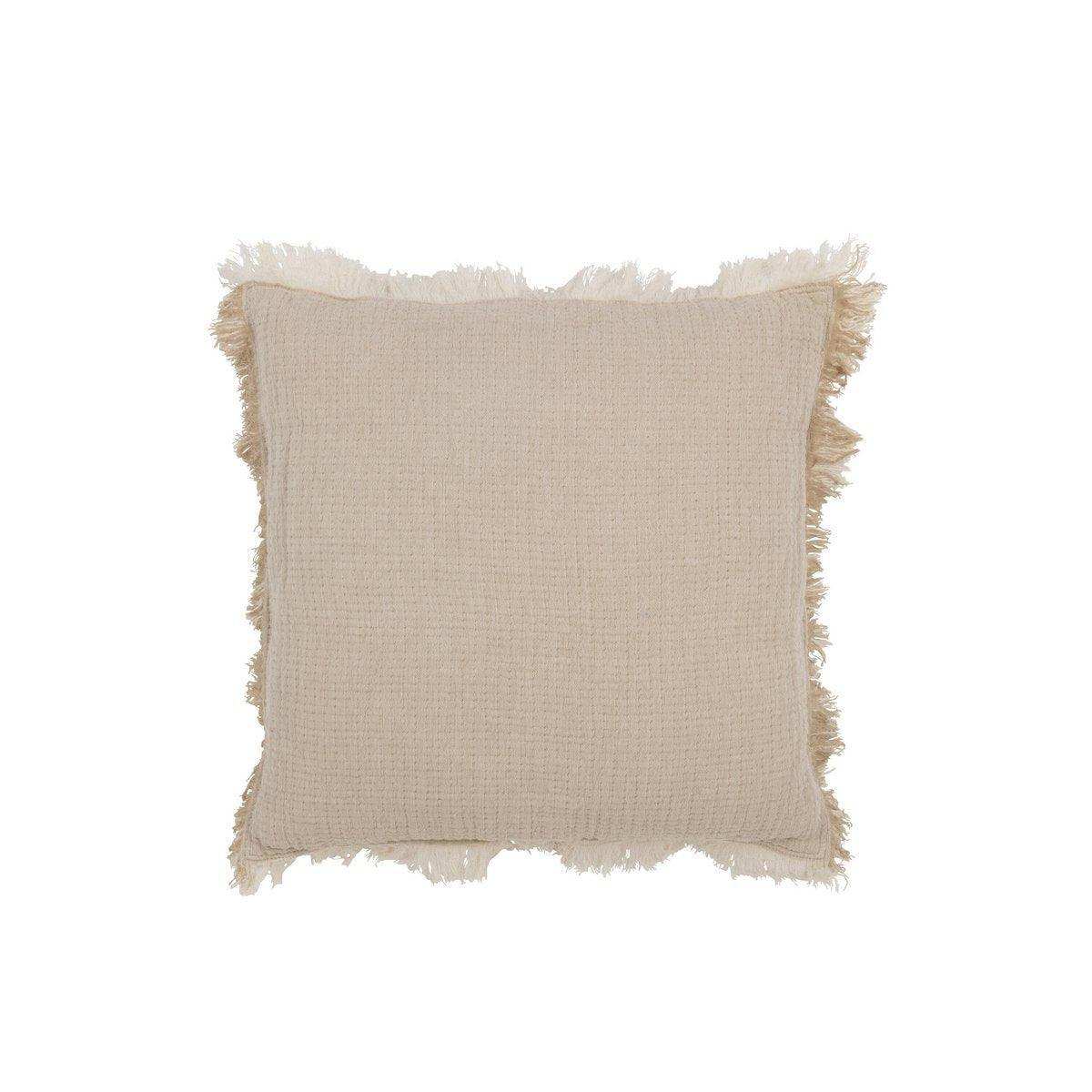 J-Line Kissen Fransen – Baumwoll-Musselin – Dunkelbeige - HomeDesign Knaus