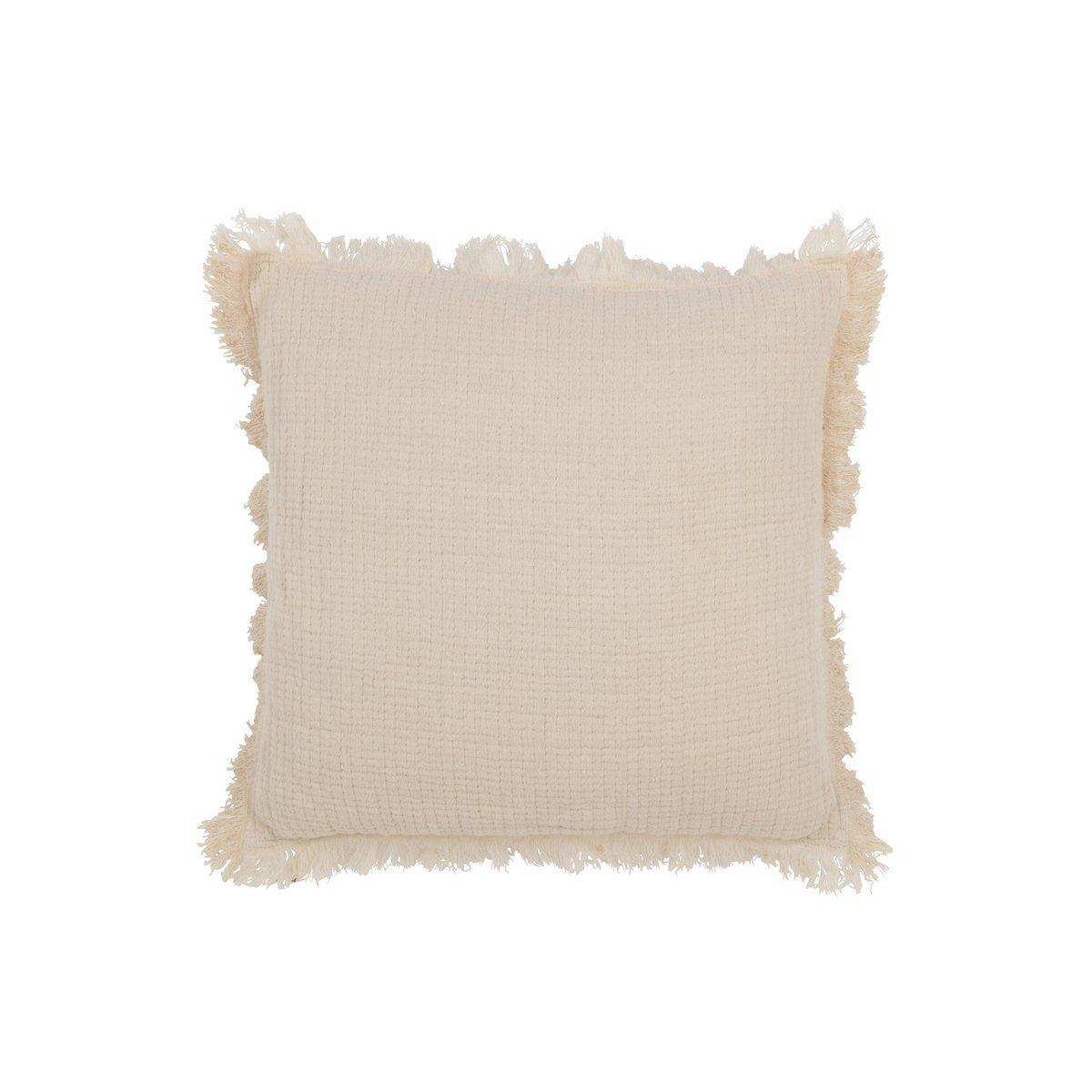 J-Line Kissen Fransen Musselin – Baumwolle – Hellbeige - HomeDesign Knaus