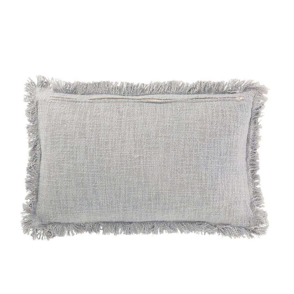 J-Line Kissen Fringe – Baumwolle/Samt – Blau - HomeDesign Knaus