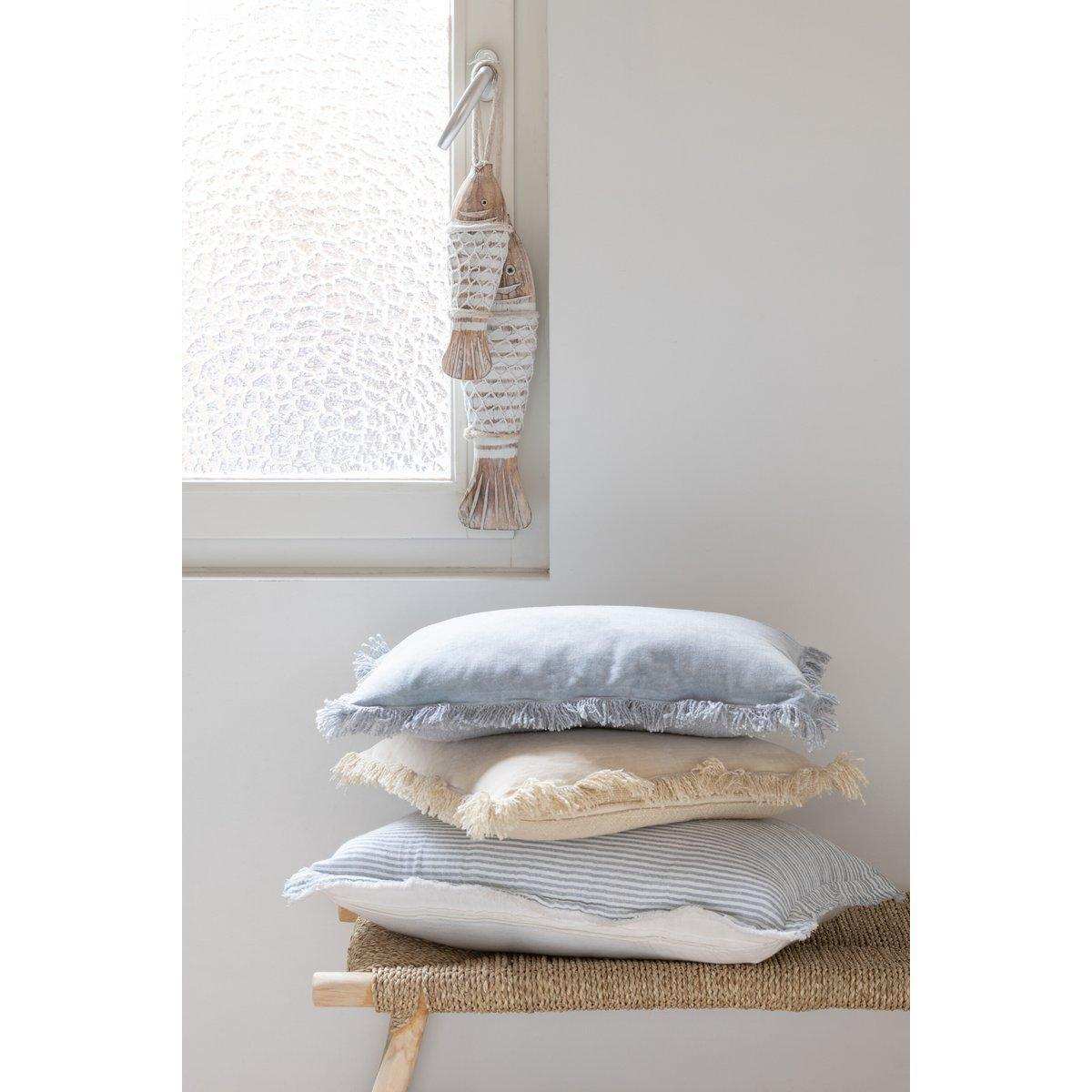 J-Line Kissen Fringe – Baumwolle/Samt – Blau - HomeDesign Knaus