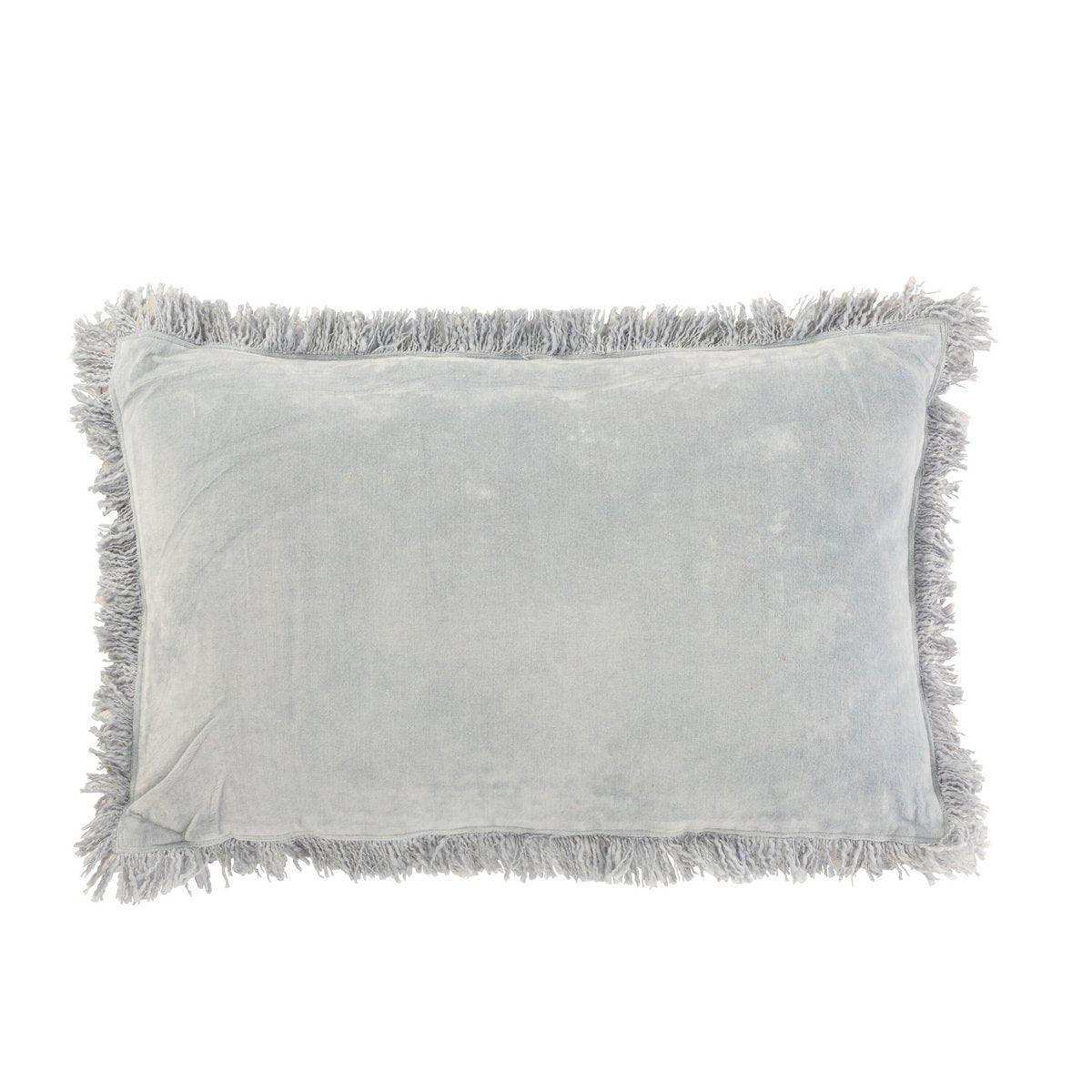 J-Line Kissen Fringe – Baumwolle/Samt – Blau - HomeDesign Knaus