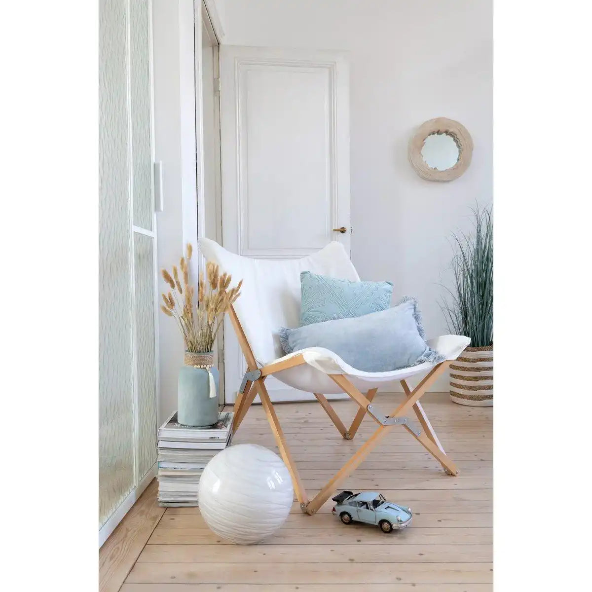 J-Line Kissen Fringe – Baumwolle/Samt – Blau - HomeDesign Knaus