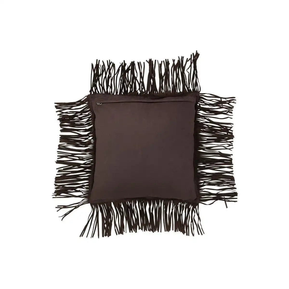 J-Line Kissen Fringe – Leder – Braun - HomeDesign Knaus