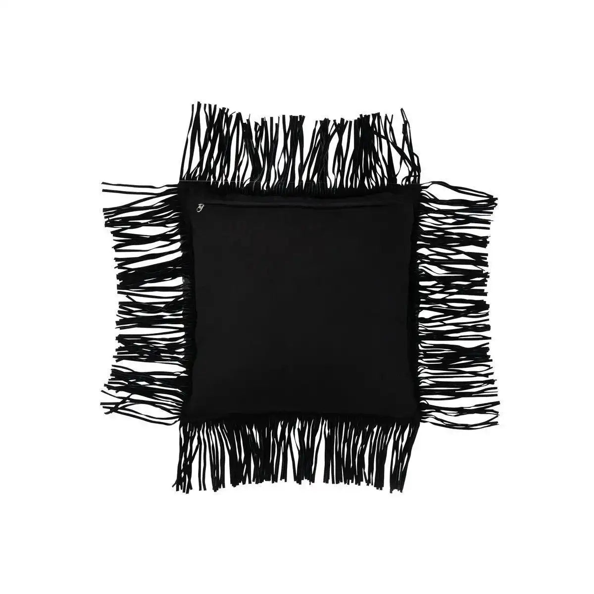 J-Line Kissen Fringe – Leder – Schwarz - HomeDesign Knaus