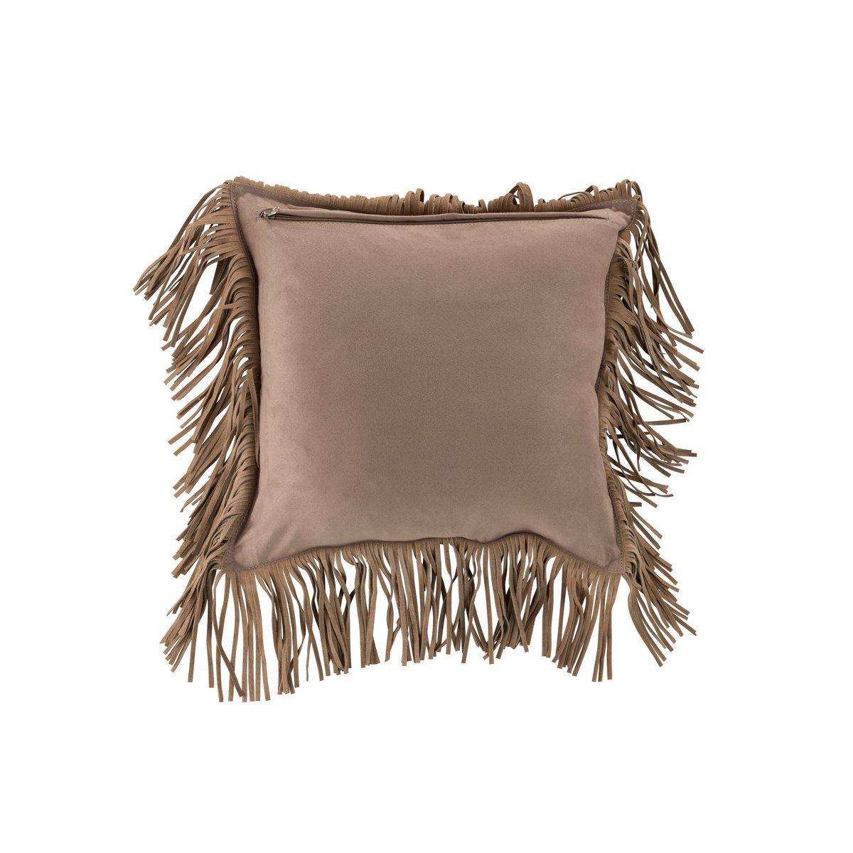 J-Line Kissen Fringes Square – Leder – Beige - HomeDesign Knaus