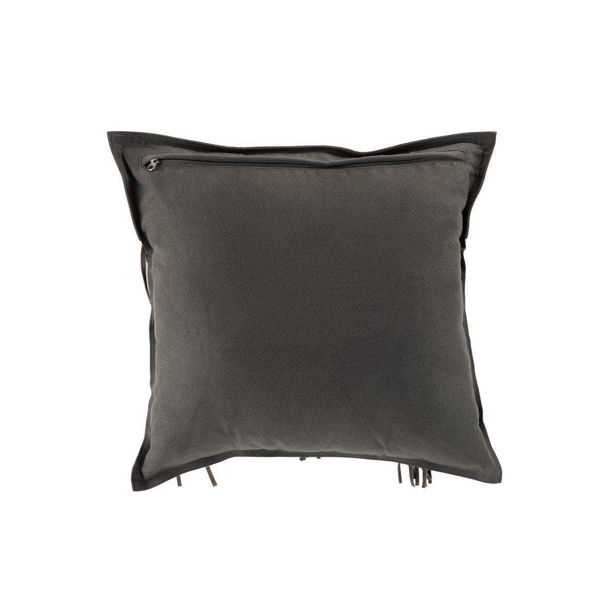 J-Line Kissen Fringes Square – Leder – Grau - HomeDesign Knaus