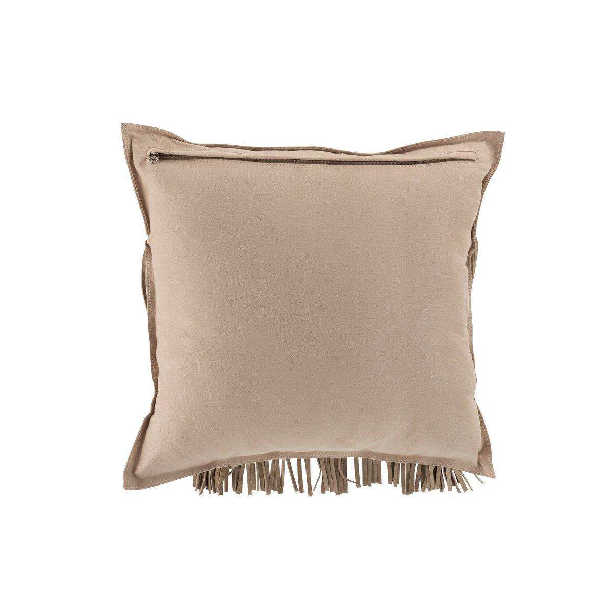 J-Line Kissen Fringes Square – Leder – Hellgrau - HomeDesign Knaus