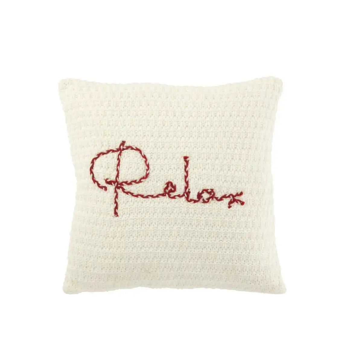 J-Line Kissen gestrickt Relax Polyester/Acryl Weiß/Rot - HomeDesign Knaus