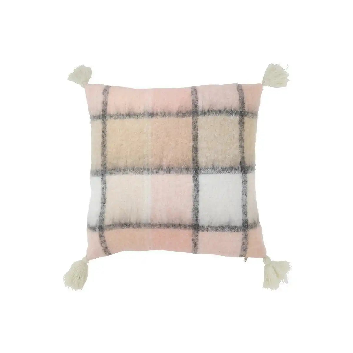 J-Line Kissen Kariert – Polyester – Beige/Rosa - HomeDesign Knaus