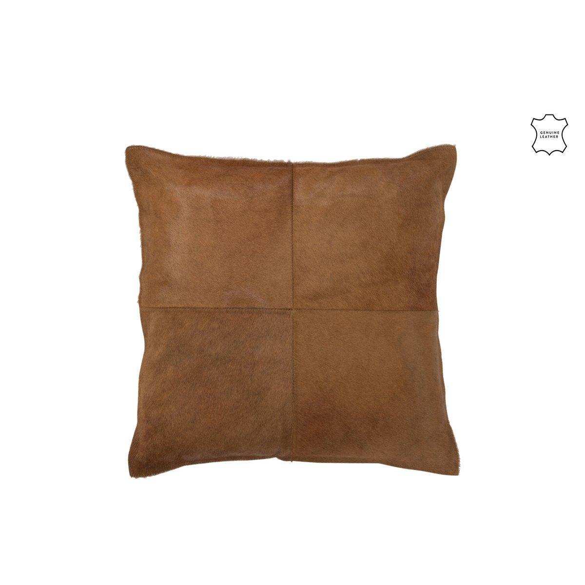 J-Line Kissen Kuhhaar – Leder – dunkles Kamel - HomeDesign Knaus