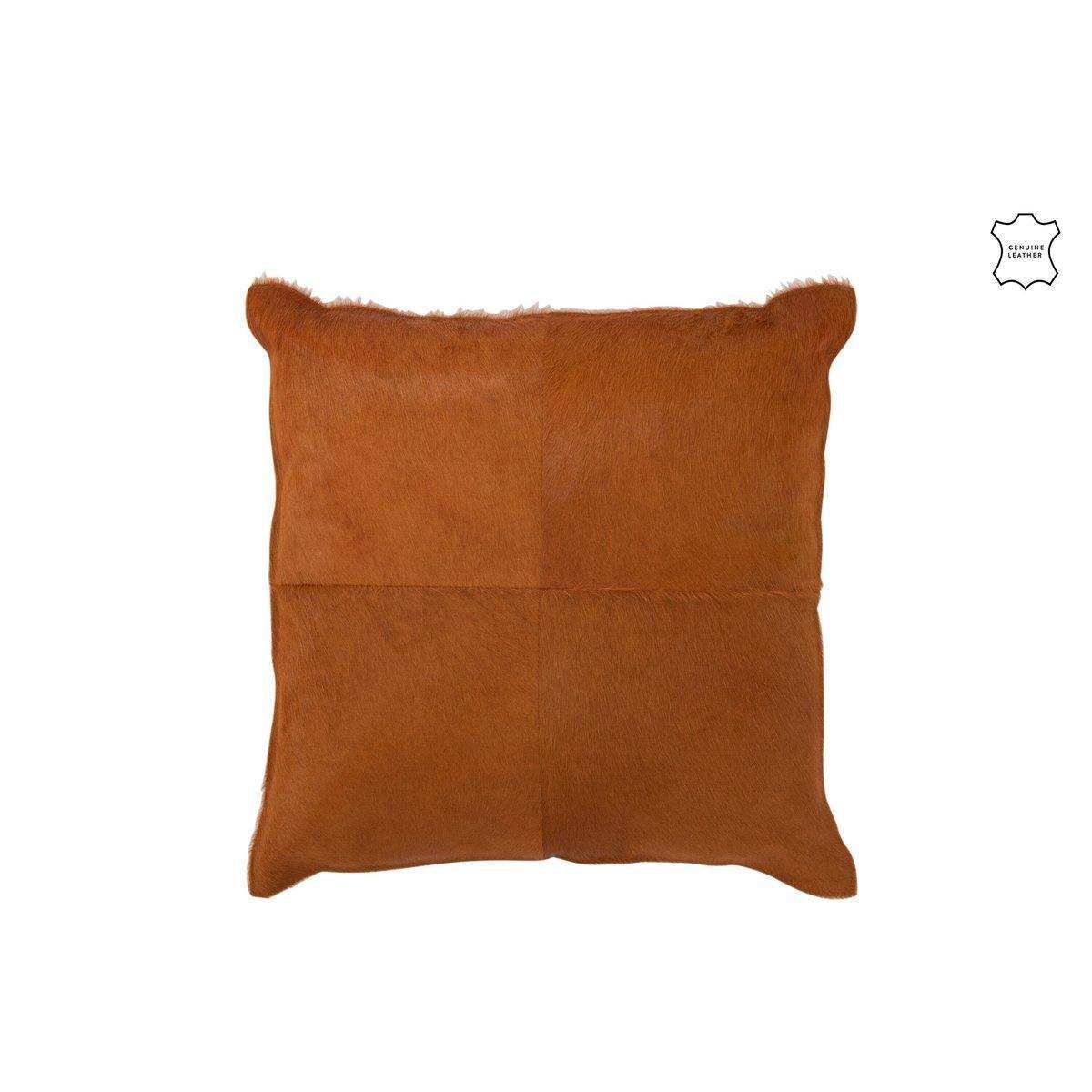 J-Line Kissen Kuhhaar – Leder – Kamel - HomeDesign Knaus