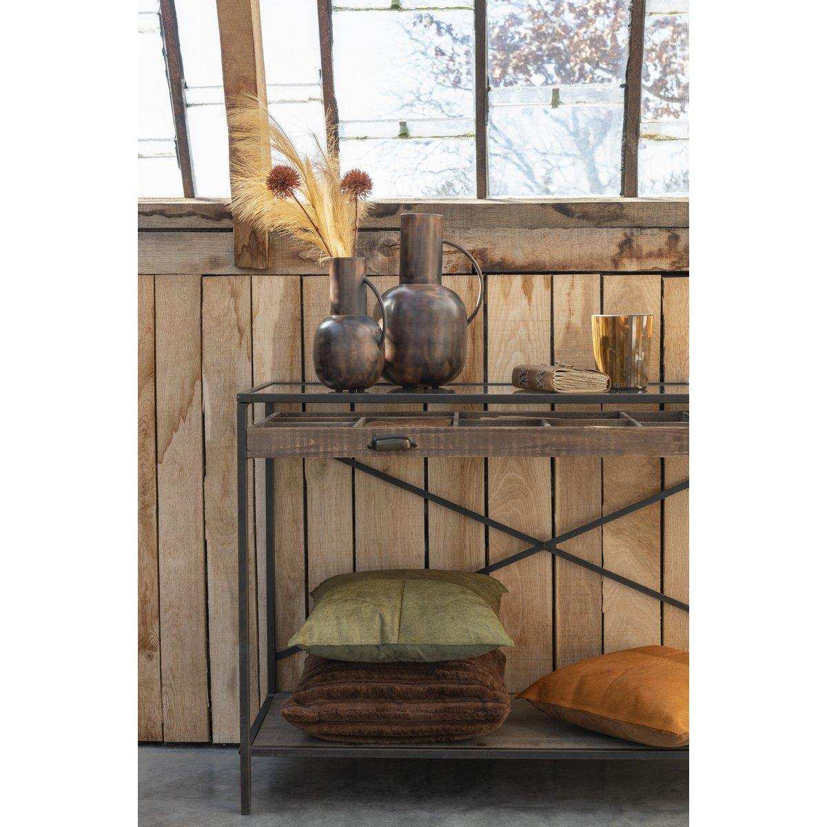 J-Line Kissen Kuhhaar - Leder - Oliv - HomeDesign Knaus