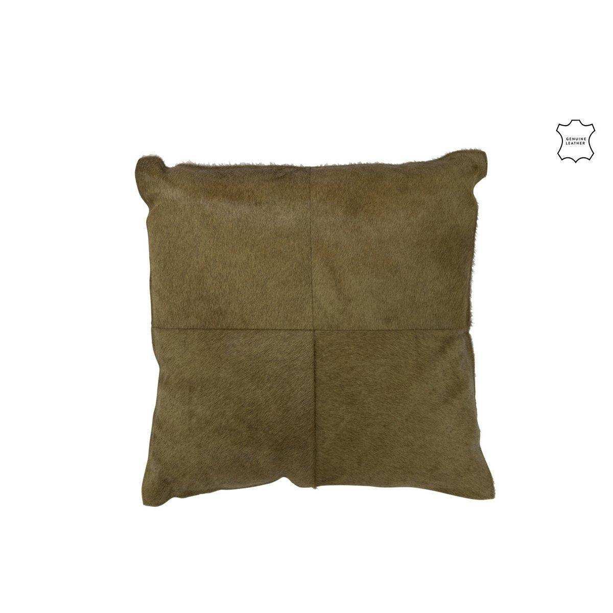 J-Line Kissen Kuhhaar - Leder - Oliv - HomeDesign Knaus