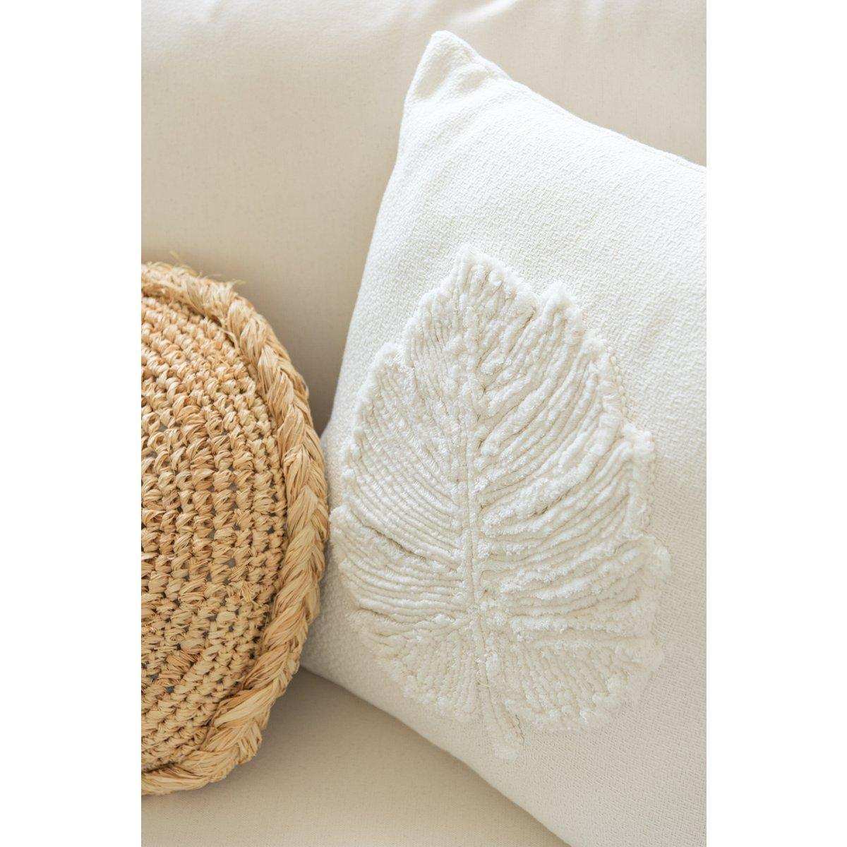 J-Line Kissen Leaf Square – Polyester – Weiß - HomeDesign Knaus