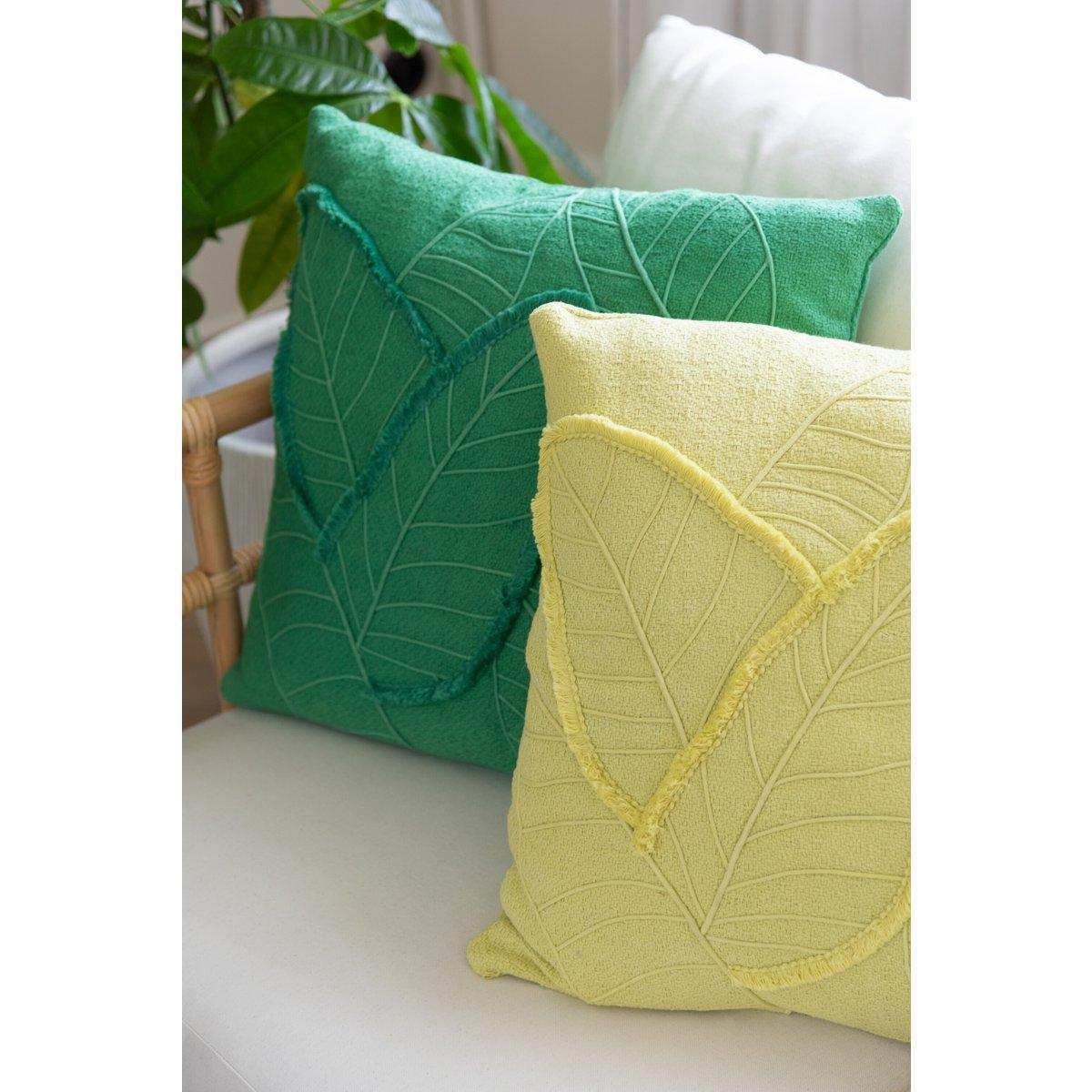 J-Line Kissen Leaves – Baumwolle – Limette/Grün - HomeDesign Knaus