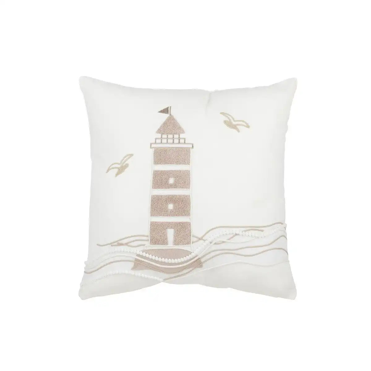 J-Line Kissen Leuchtturm – Baumwolle – Weiß/Taupe - HomeDesign Knaus