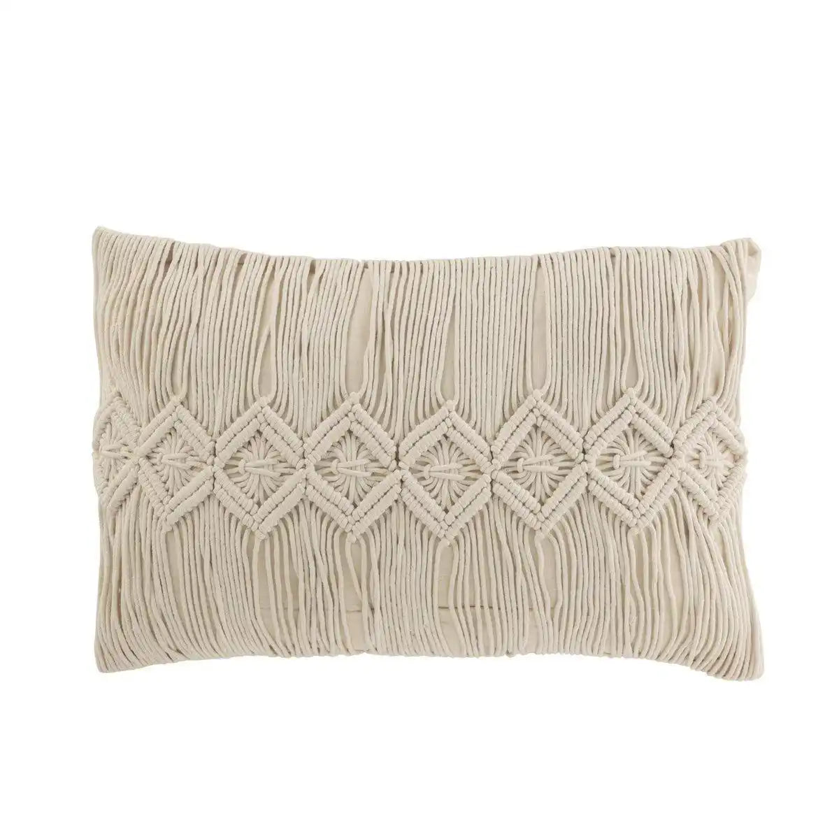 J-Line Kissen Linea Macrame Rechteck – Baumwolle – gebrochenes Weiß - HomeDesign Knaus