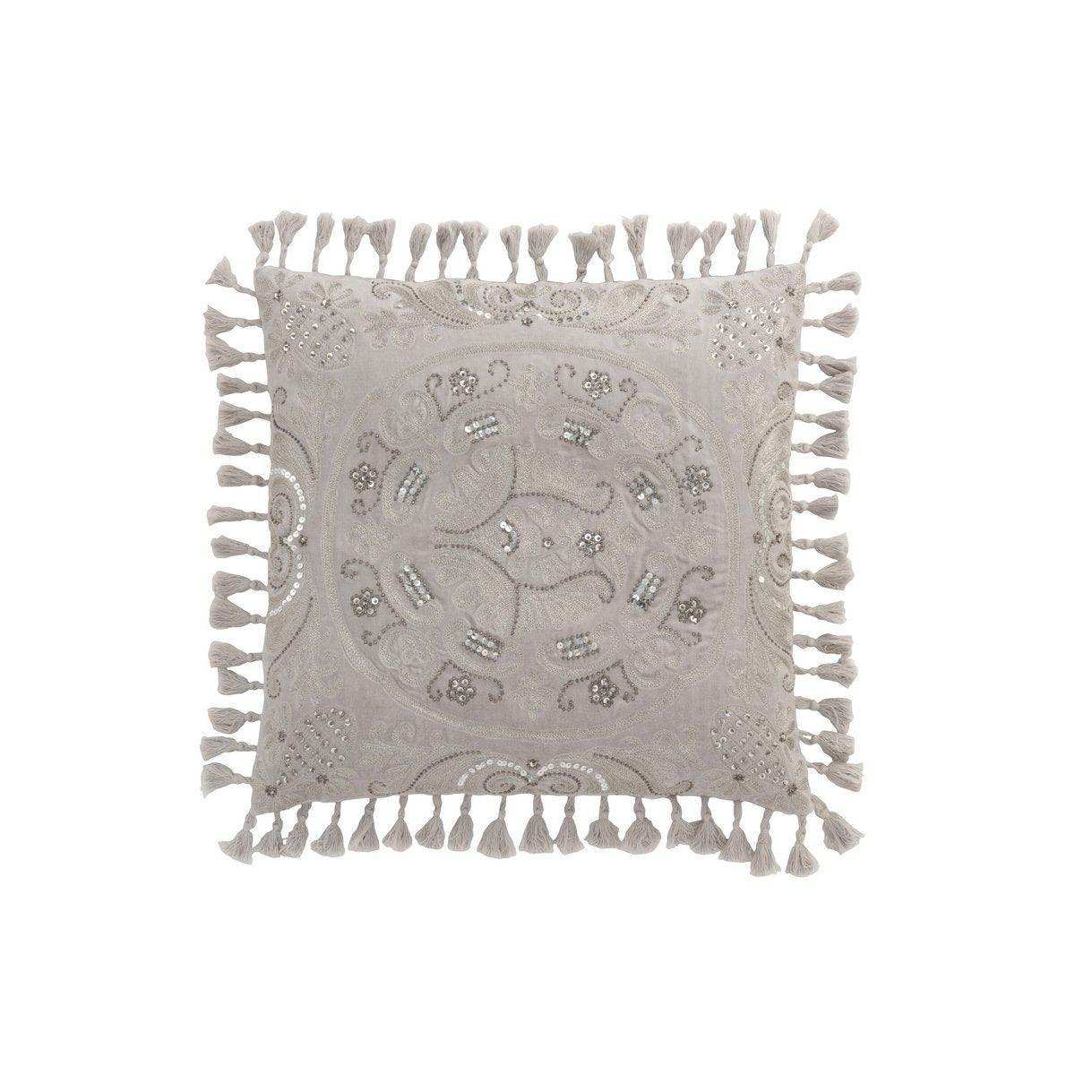 J-Line Kissen Marokkanisch mit Quasten – Polyester – Grau - HomeDesign Knaus